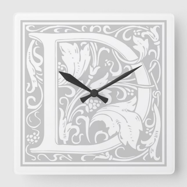 William Morris Alphabet “D” Square Wall Clock (Front)