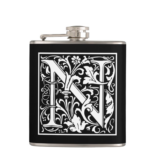 William Morris Alphabet “N” Hip Flask (Front)