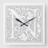 William Morris Alphabet “N” Square Wall Clock