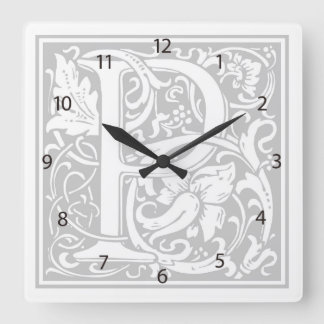 William Morris Alphabet “P” Square Wall Clock