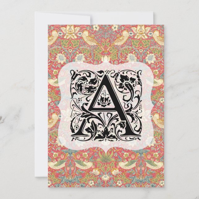 William Morris Alphabet Strawberry Thief Crimson  Thank You Card (Front)