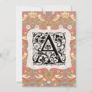 William Morris Alphabet Strawberry Thief Crimson Thank You Card