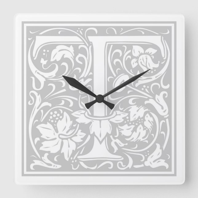 William Morris Alphabet “T” Square Wall Clock (Front)