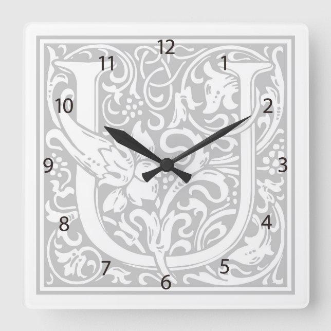 William Morris Alphabet “U” Square Wall Clock (Front)