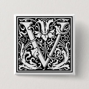 William Morris Alphabet “V” 15 Cm Square Badge