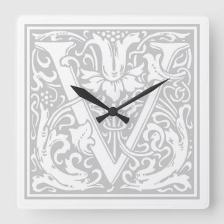William Morris Alphabet “V” Square Wall Clock