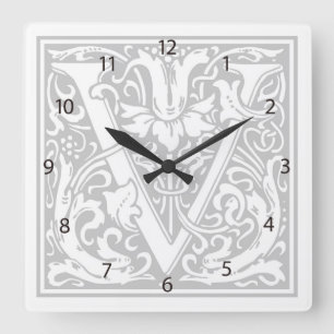 William Morris Alphabet “V” Square Wall Clock