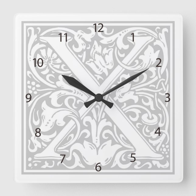 William Morris Alphabet “X” Square Wall Clock (Front)