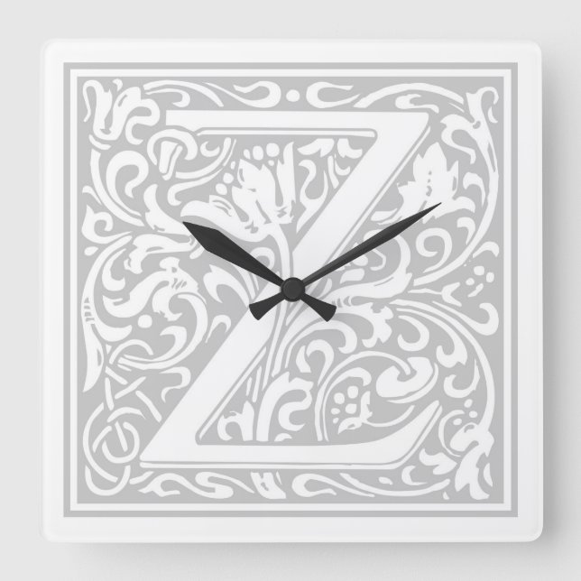 William Morris Alphabet “Z” Square Wall Clock (Front)