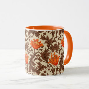 William Morris Anemone, Beige, Brown & Rust Orange Mug