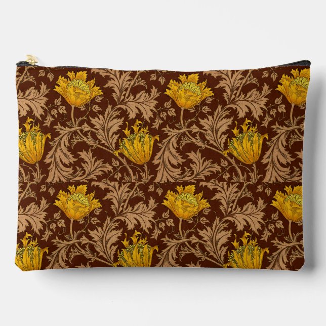 William Morris Anemone, Brown and Mustard Gold  Accessory Pouch (Front)