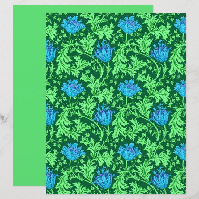 William Morris Anemone, Emerald Green and Blue (Front/Back)