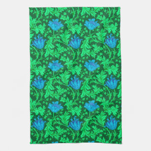 William Morris Anemone, Emerald Green and Blue  Tea Towel