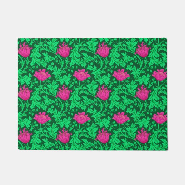 William Morris Anemone, Emerald Green and Fuchsia Doormat (Front)