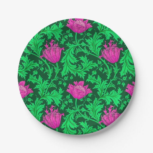 William Morris Anemone, Emerald Green and Fuchsia Paper Plate (Front)