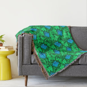 William Morris Anemone, Emerald Green & Turquoise Throw Blanket