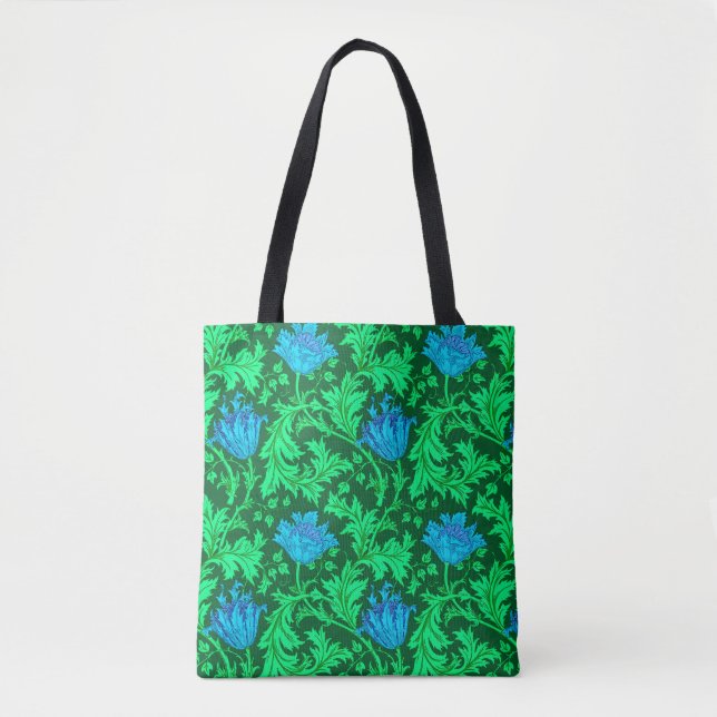 William Morris Anemone, Emerald Green & Turquoise Tote Bag (Front)