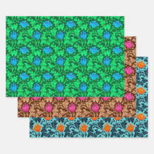 William Morris Anemone, Green, Brown and Blue   Wrapping Paper Sheet