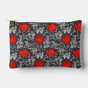 William Morris Anemone, Grey / Grey and Red  Accessory Pouch
