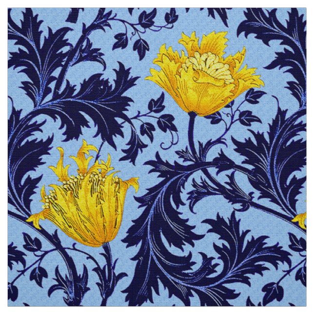 William Morris Anemone, Navy and Mustard Yellow Fabric (Swatch)