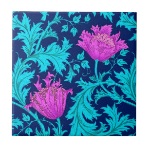 William Morris Anemone, Navy, Turquoise & Magenta Tile