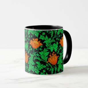 William Morris Anemone, Orange, Green and Black  Mug