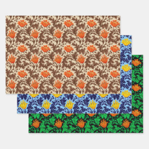 William Morris Anemone, Rust, Gold, Black Wrapping Paper Sheet