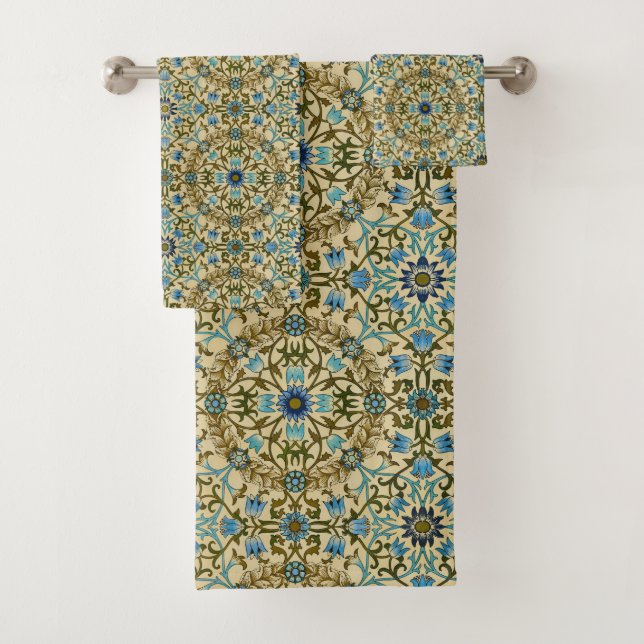 William Morris- Antique 1873 Vine & Flower Pattern Bath Towel Set (Insitu)