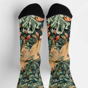 William Morris Antique Fox Forest Tapestry Art Socks