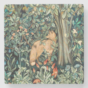 William Morris Antique Fox Forest Tapestry Art Stone Coaster