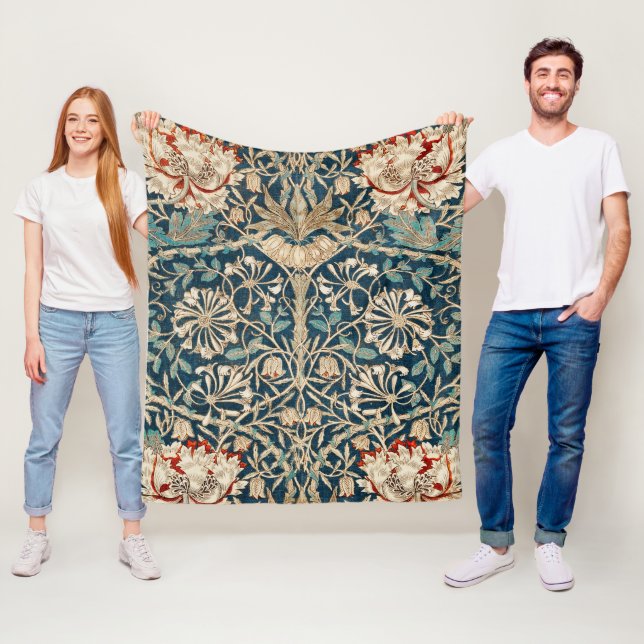William Morris Antique Honeysuckle Floral Fleece Blanket (In Situ)