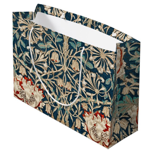 William Morris Antique Honeysuckle Floral Large Gift Bag (Back Angled)