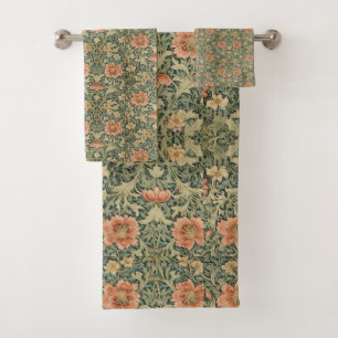 William Morris Antique Honeysuckle Floral Pattern Bath Towel Set