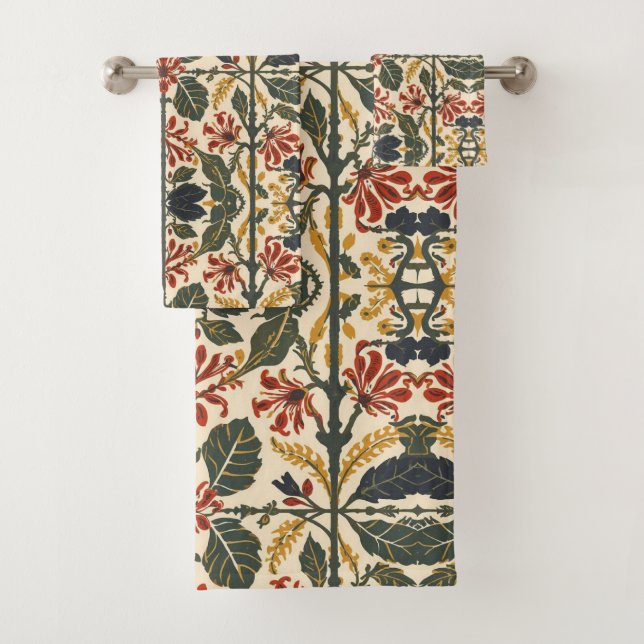 William Morris Antique Honeysuckle Floral Pattern Bath Towel Set (Insitu)