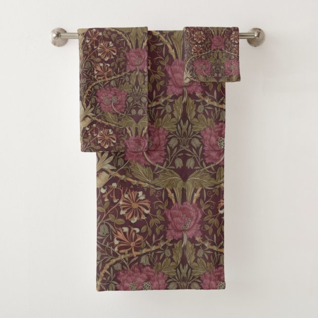 William Morris Antique Honeysuckle Floral Pattern Bath Towel Set (Insitu)