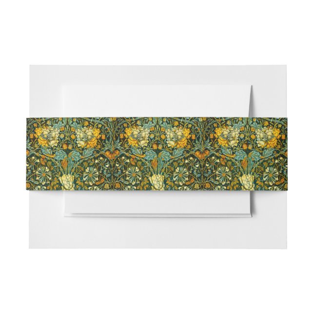 William Morris Antique Honeysuckle Floral Pattern Invitation Belly Band (Front Example)