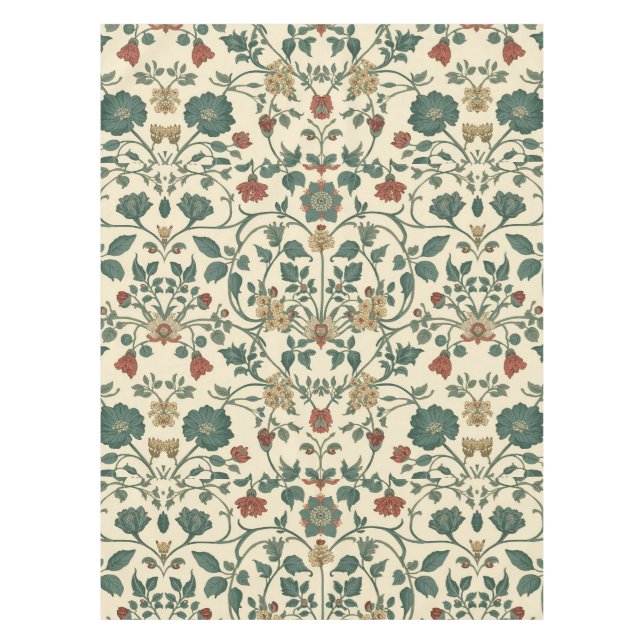 William Morris Antique Honeysuckle Floral Pattern Tablecloth (Front)