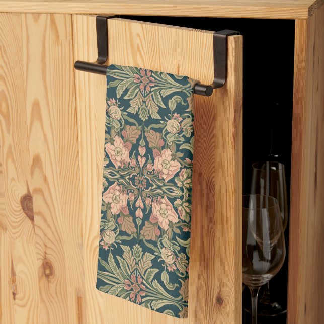 William Morris Antique Honeysuckle Floral Pattern Tea Towel (Thirds Fold)