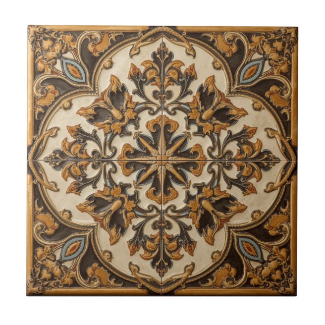 William Morris Antique Honeysuckle Floral Pattern Tile (Front)