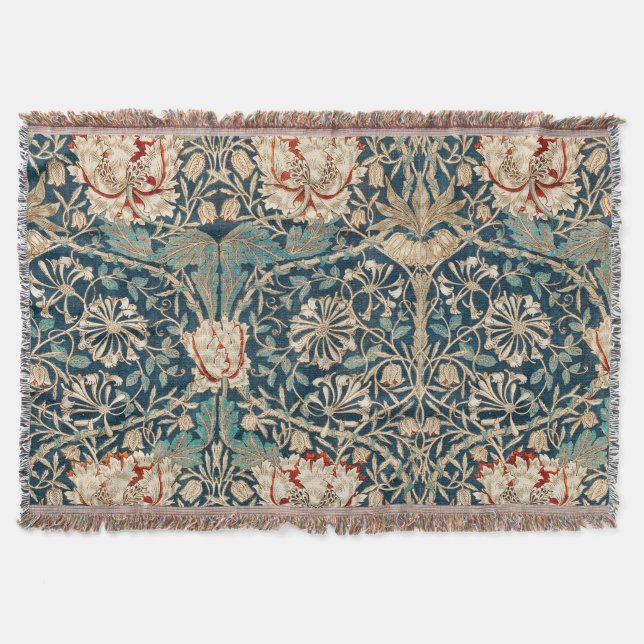 William Morris Antique Honeysuckle Floral Throw Blanket (Front)