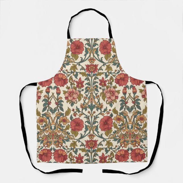 William Morris Antique pink roses Floral Pattern Apron (Front)