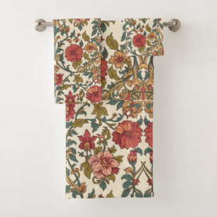 William Morris Antique pink roses Floral Pattern Bath Towel Set