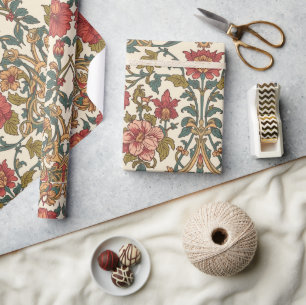 William Morris Antique pink roses Floral Pattern Wrapping Paper