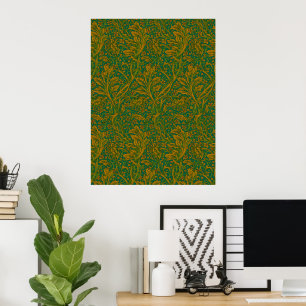 William Morris Arcadia Floral Pattern Green Golden Poster