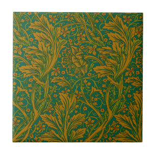 William Morris Arcadia Floral Pattern Green Golden Tile