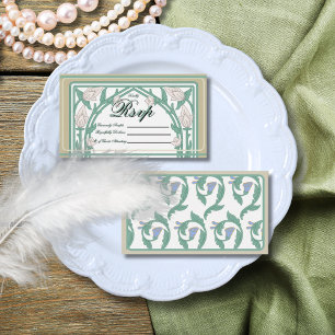 William Morris Art Deco Floral Green RSVP Card