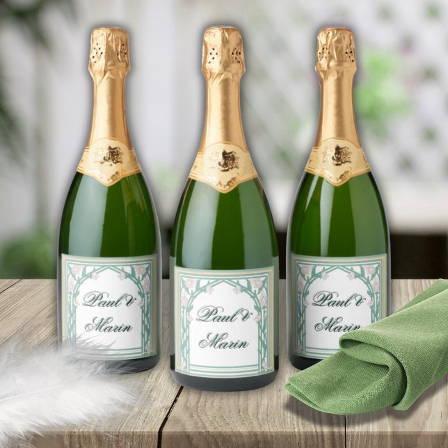 William Morris Art Deco Floral Green Vines Sparkling Wine Label (Creator Uploaded)