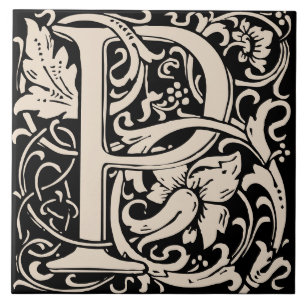 William Morris Art Nouveau Alphabet Leaf Letter P Tile