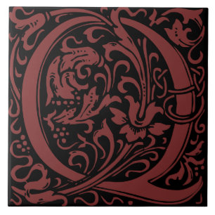 William Morris Art Nouveau Alphabet Leaf Letter Q Tile