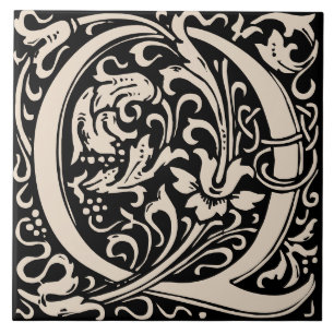 William Morris Art Nouveau Alphabet Leaf Letter Q Tile